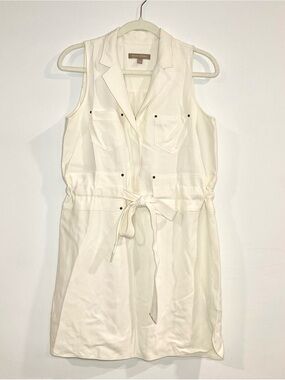 Banana Republic Ivory Sleeveless Shirt Dress with Waist Tie
